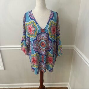 Crosby multicolor kaleidoscope bell sleeve blouse- Size XL